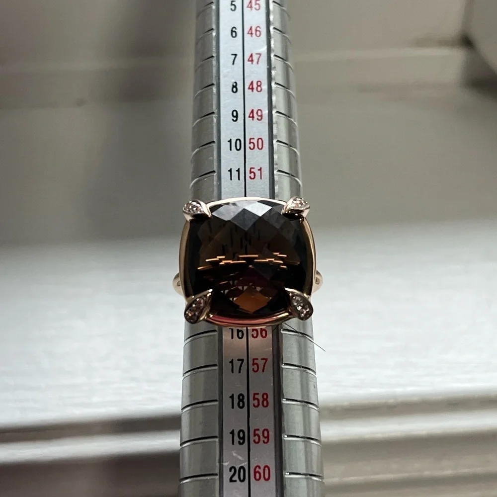 14k solid rose gold, Smokey Quartz and White Sapphire Cocktail Ring - Size 7 - Picture 7 of 8